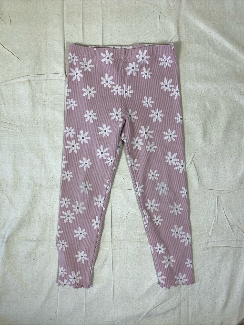 Girls Ribbed Floral Leggings